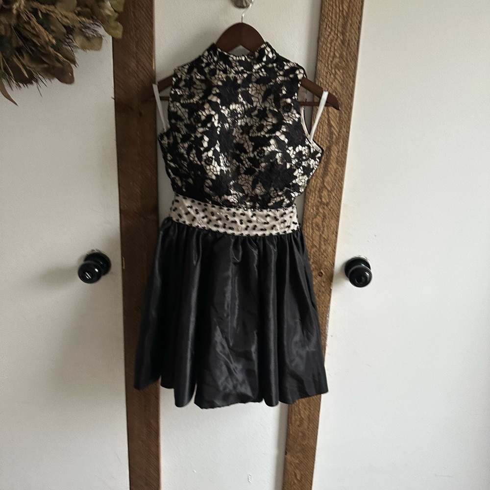 Boutique Handmade Black High Neck Backless Cocktail Dress with Appliques Size 6